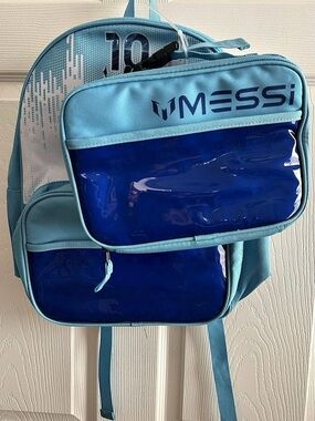 Backpack Messi Kids 16 Inch Soccer with Lunch Box 2-Piece Set Blue new